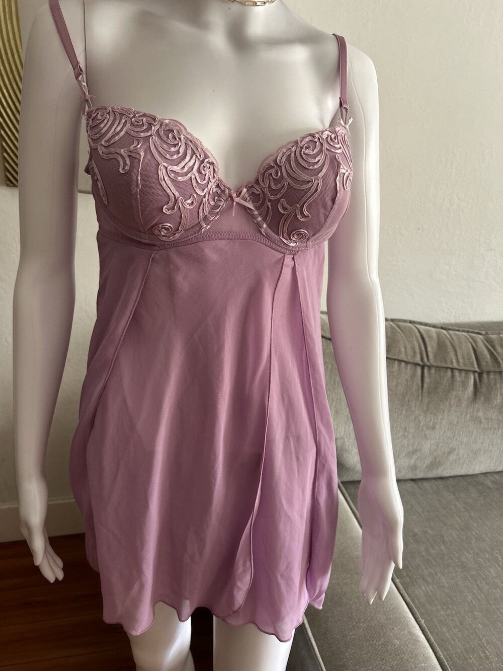 Y2K Delicates Babydoll Lace Slip Dress M Purple embroidery Fairy